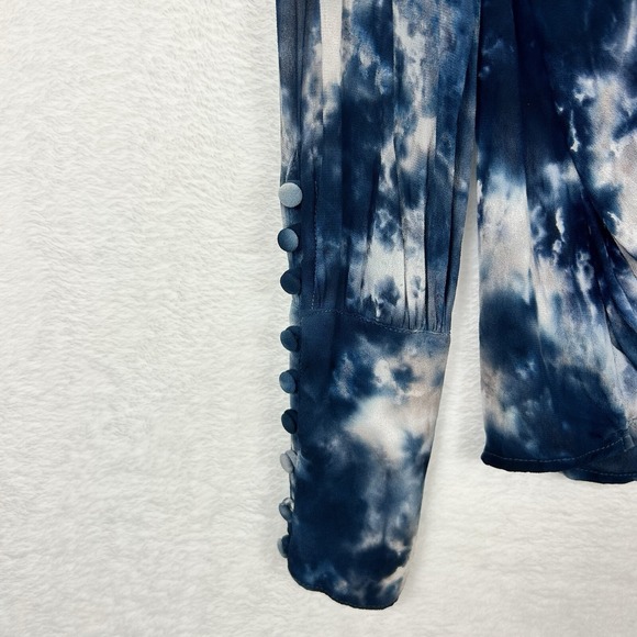 Young Fabulous & Broke Jayden Blue Faux Wrap Top XS Tie Dye Blue Water Color - Picture 3 of 9